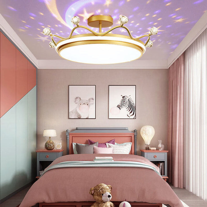 Contemporary Creative Children Crown Iron Acrylic LED Semi-Flush Mount Ceiling Light for Bedroom