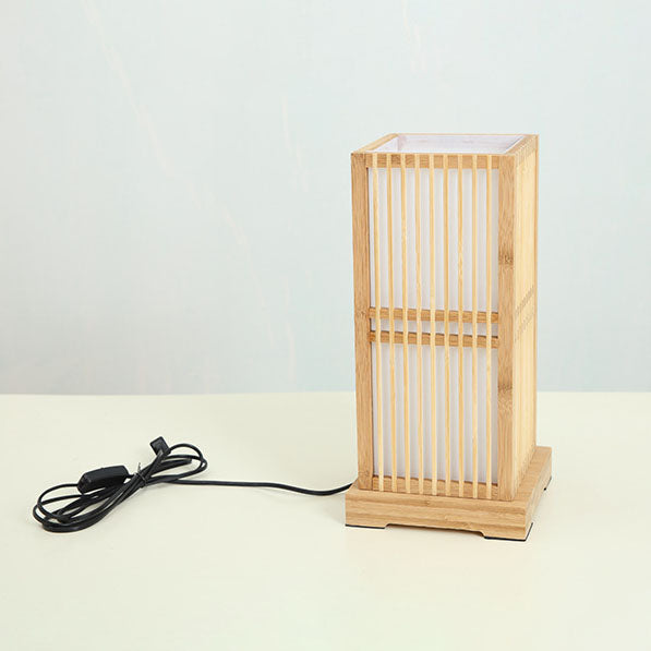 Traditional Japanese Square Bamboo Column Lamp 1-Light for Bedroom