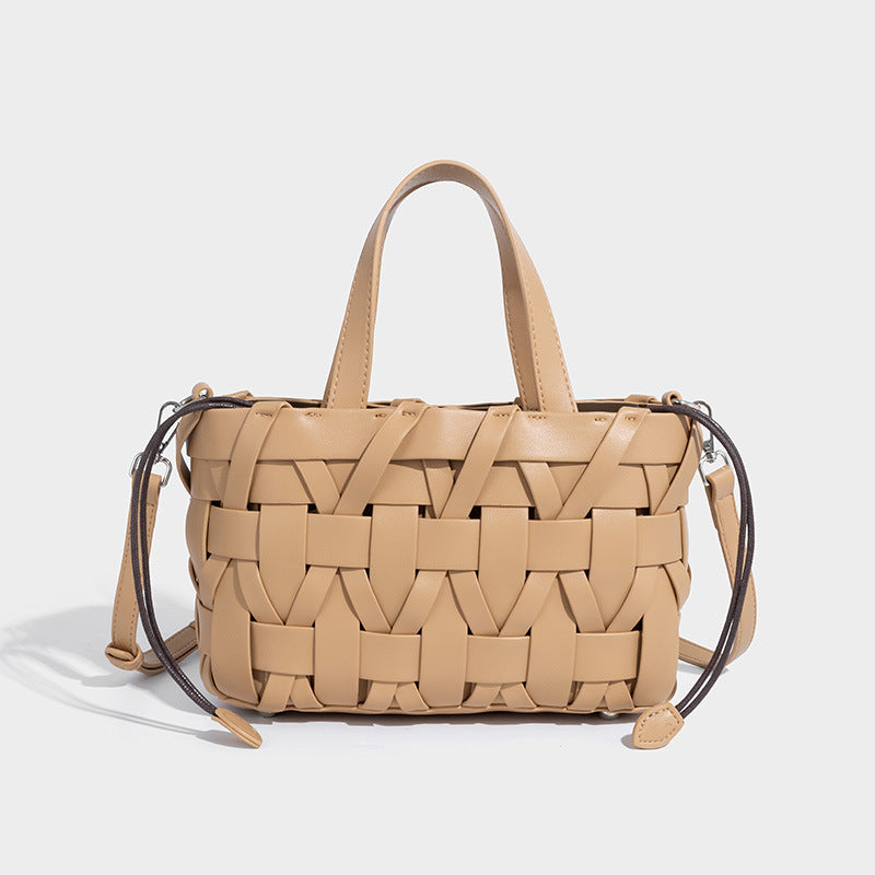 Calla – Woven Vegan Leather Shoulder Bag, Top Handle