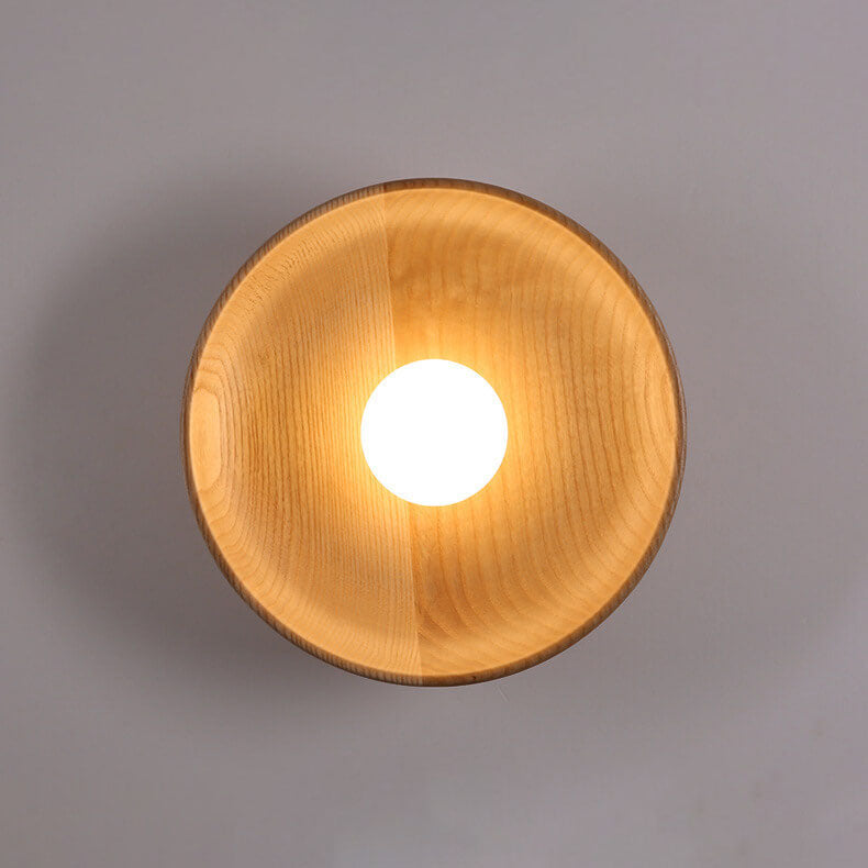 Modern Minimalist Round Disc Solid Wood 1-Light Wall Lamp