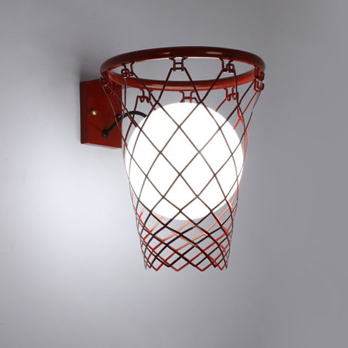 Modern Art Deco Barn Iron Glass Basket Lamp 1-Light Wall Light for Bedroom