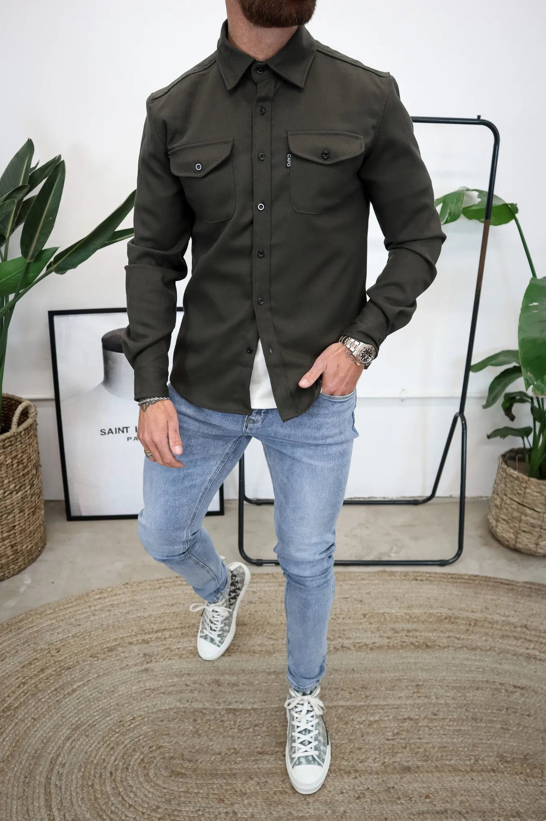 Men's Overshirt Jacket with Chest Pockets - Spring Autumn Casual Lightweight