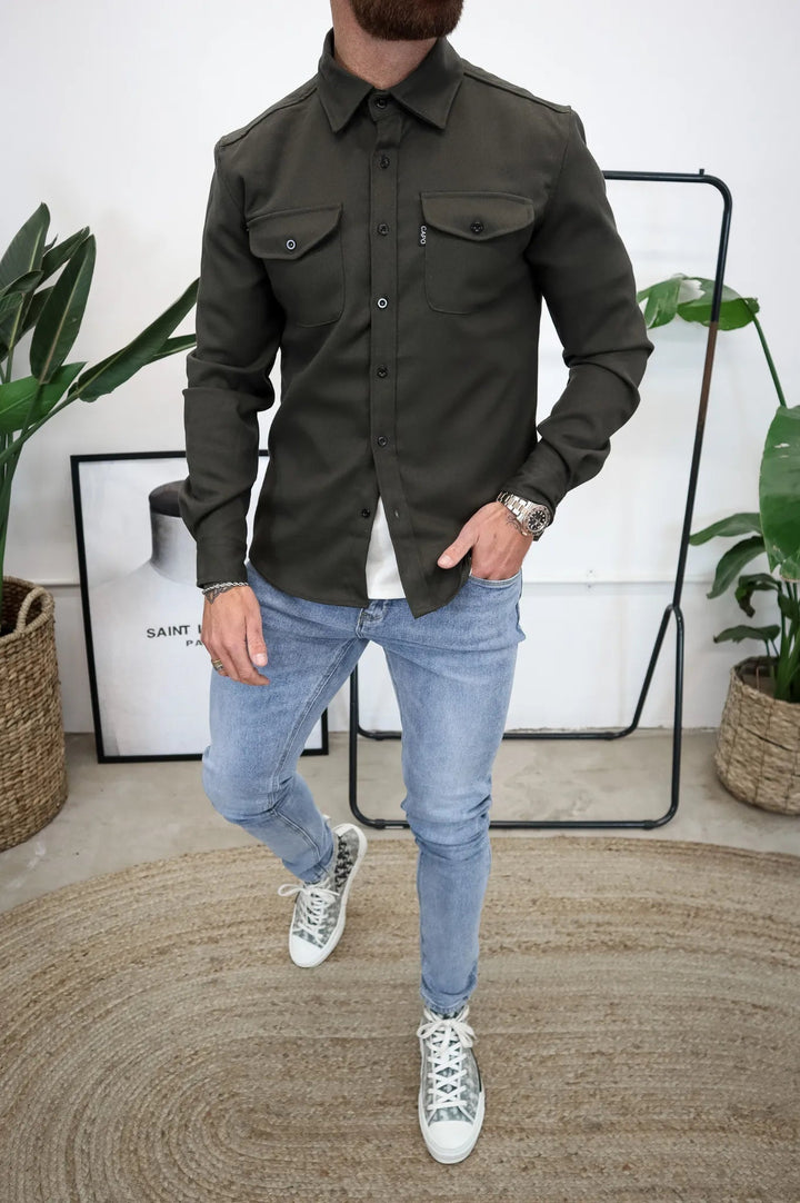 Men's Overshirt Jacket with Chest Pockets - Spring Autumn Casual Lightweight