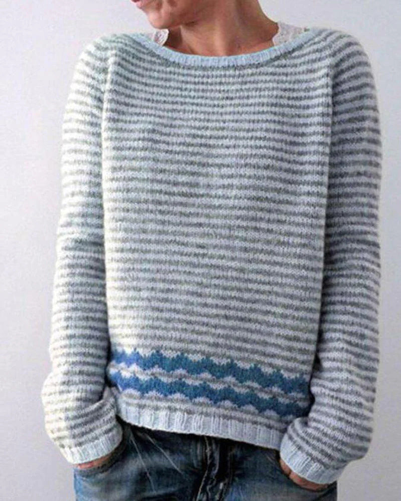 Nordic Comfort Wool Blend Sweater - Soft Gray with Zigzag Detail