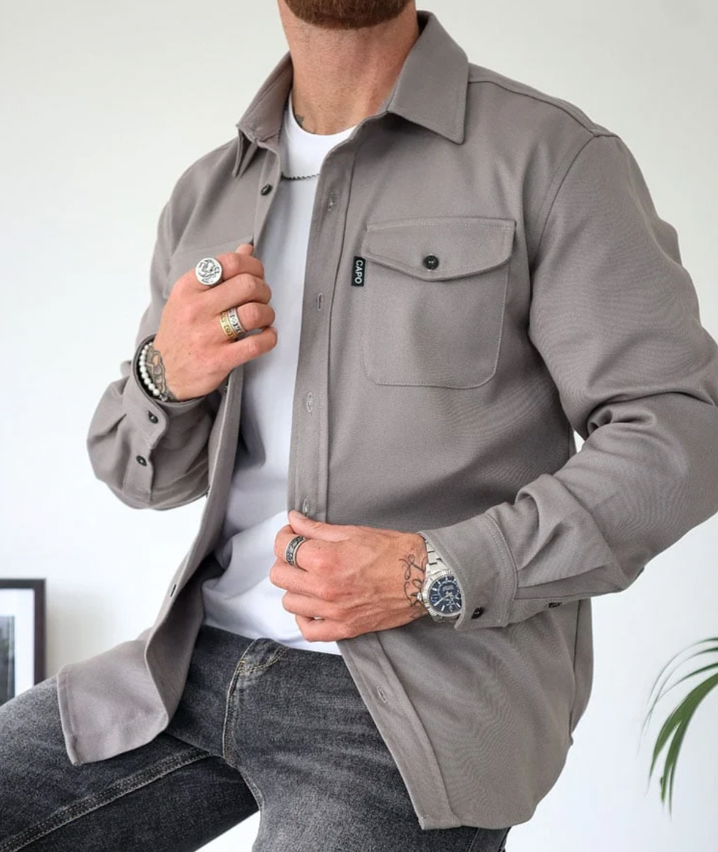 Casual Men's Shirt Jacket with Button Closure and Chest Pockets