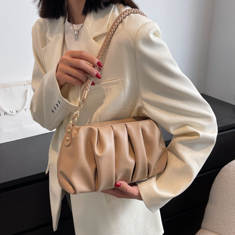 Nova – Pleated Vegan Cowhide Shoulder Bag, Cloud Clutch
