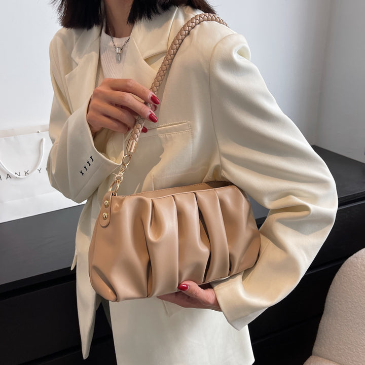 Nova – Pleated Vegan Cowhide Shoulder Bag, Cloud Clutch