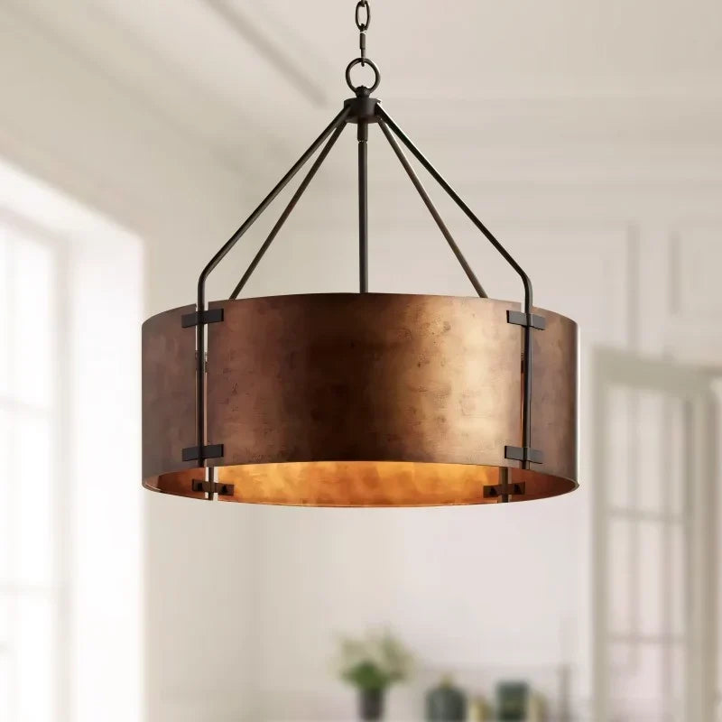 Rustic Bronze Industrial Drum Shade Pendant Light