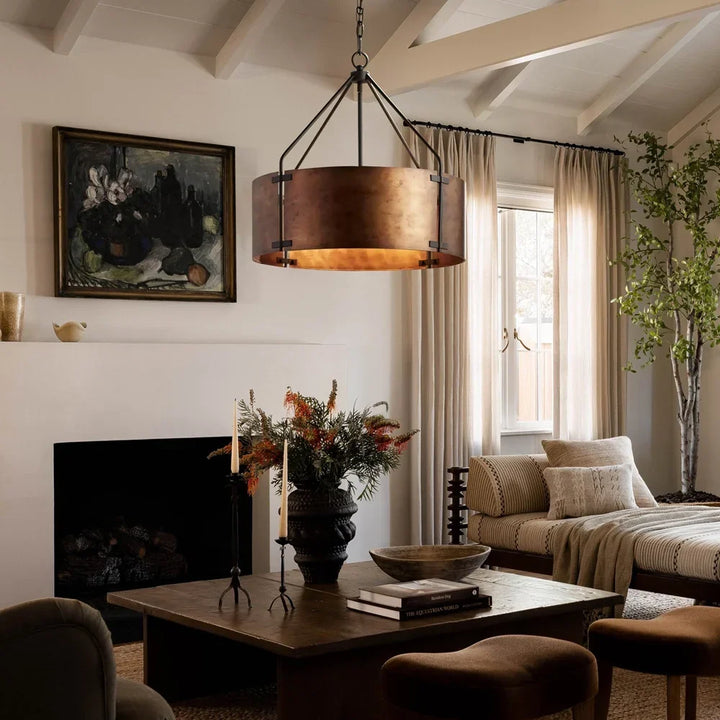 Rustic Bronze Industrial Drum Shade Pendant Light