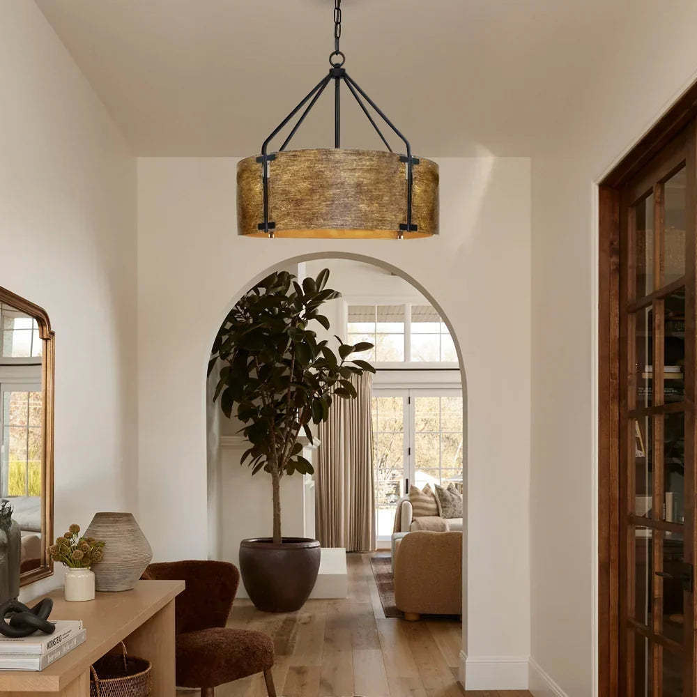 Rustic Bronze Industrial Drum Shade Pendant Light