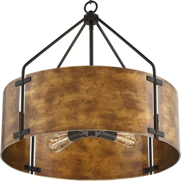 Rustic Bronze Industrial Drum Shade Pendant Light