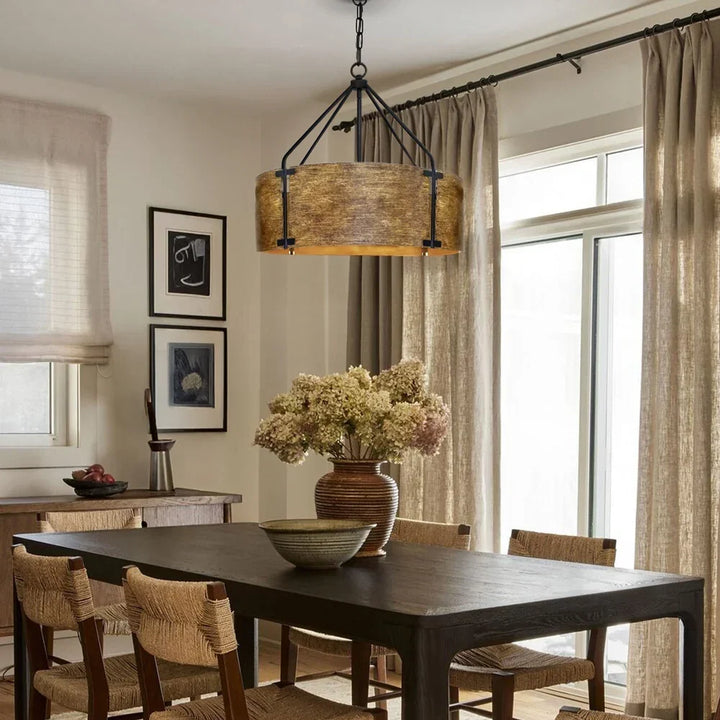 Rustic Bronze Industrial Drum Shade Pendant Light