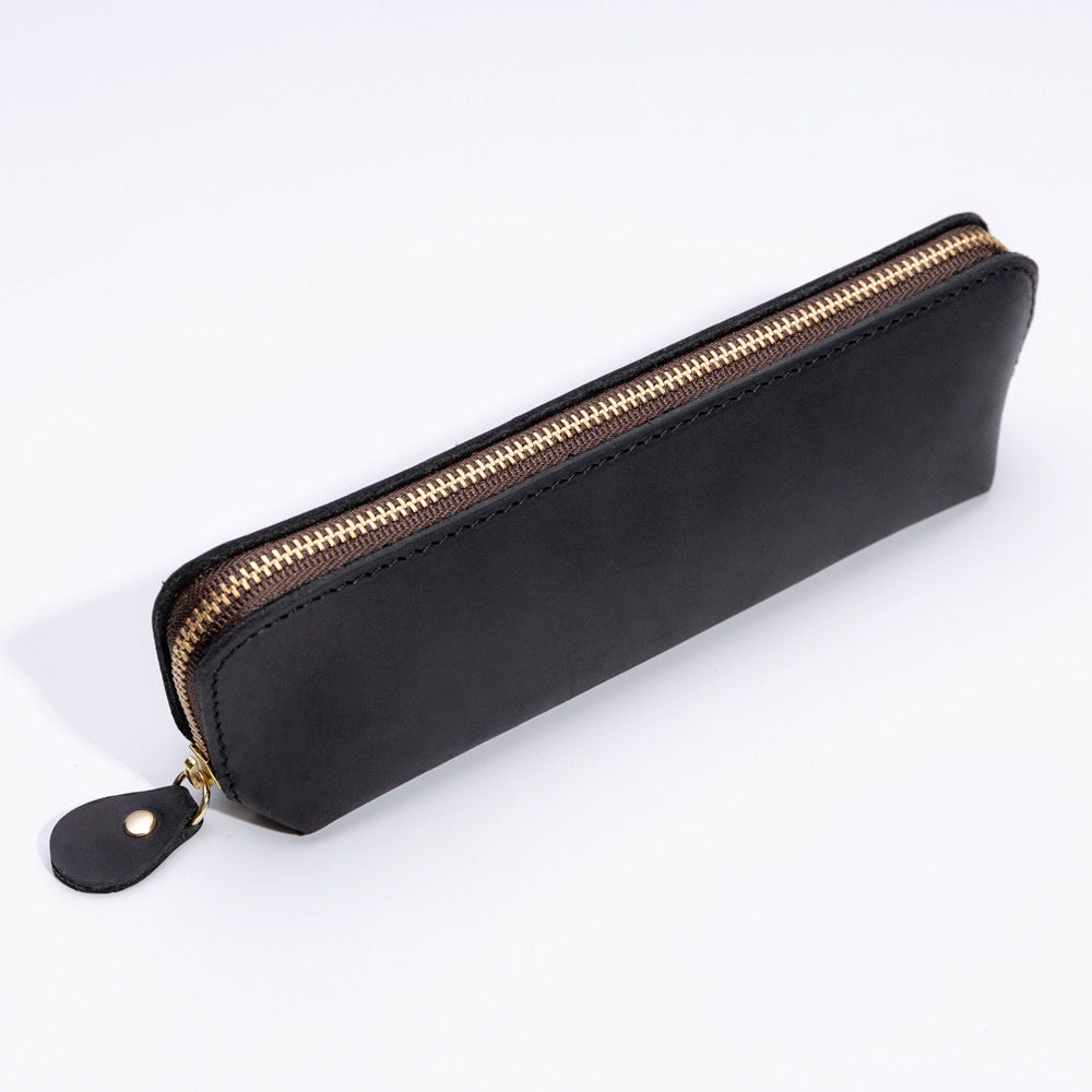 Elegant Leather Zippered Writing Case for Pens and Pencils