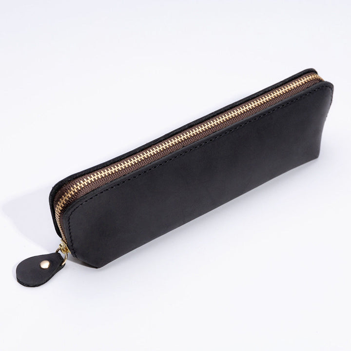 Elegant Leather Zippered Writing Case for Pens and Pencils