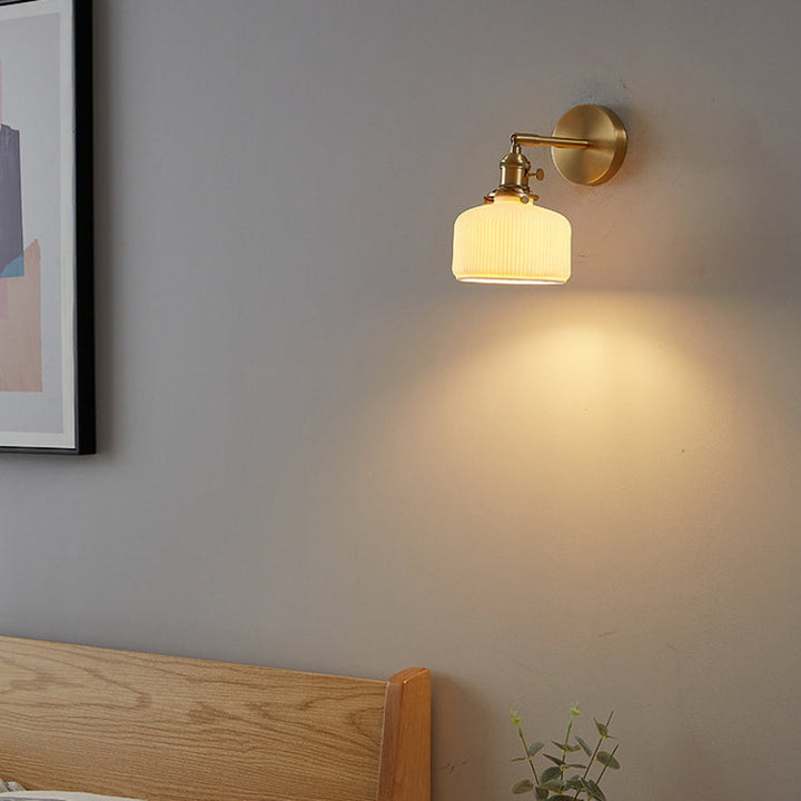 Modern Minimalist Striped Ceramic Jar 1-Light Wall Lamp