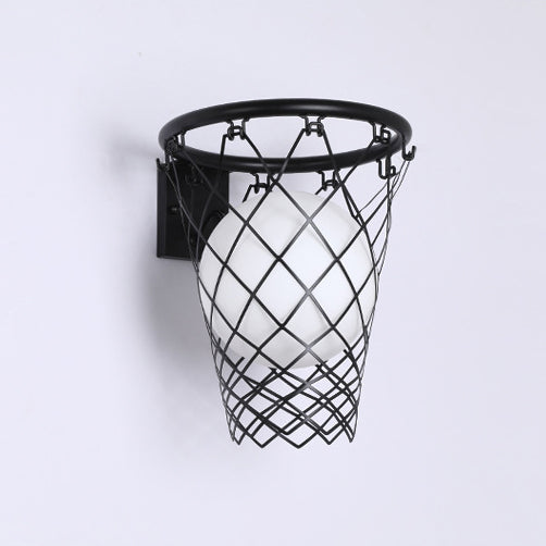 Modern Art Deco Barn Iron Glass Basket Lamp 1-Light Wall Light for Bedroom