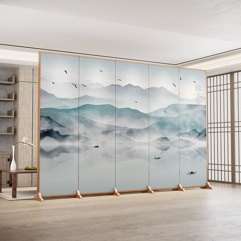 Traditional Chinese Rectangular Pine Wood Solid Wood Plywood Cotton Canvas Room Divider for Living Room