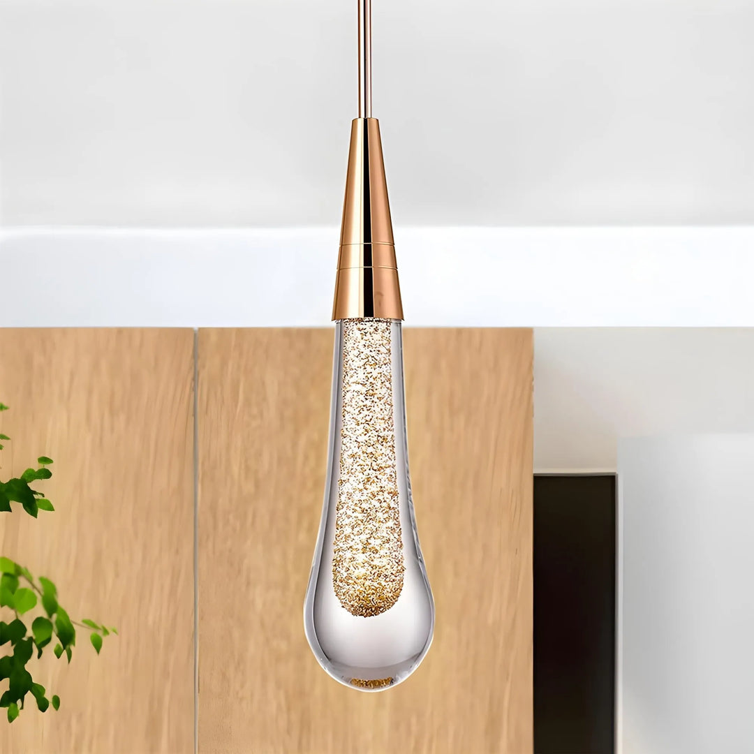 Droplet-Shaped Gold Pendant Light