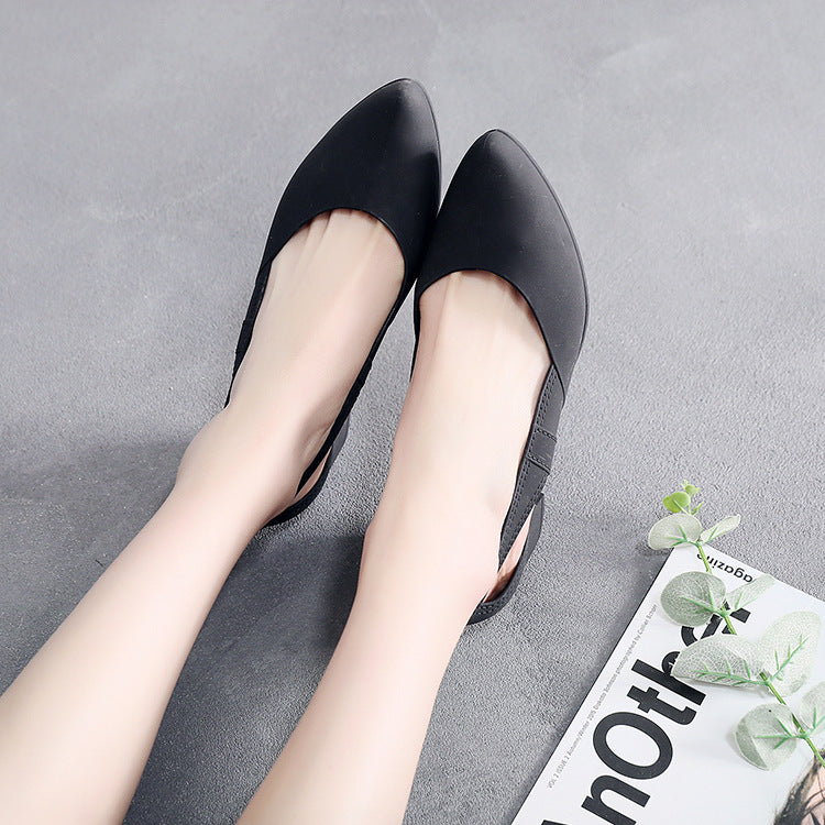 Pointed Toe Block Heel Slip-On Pump with Cutout Details