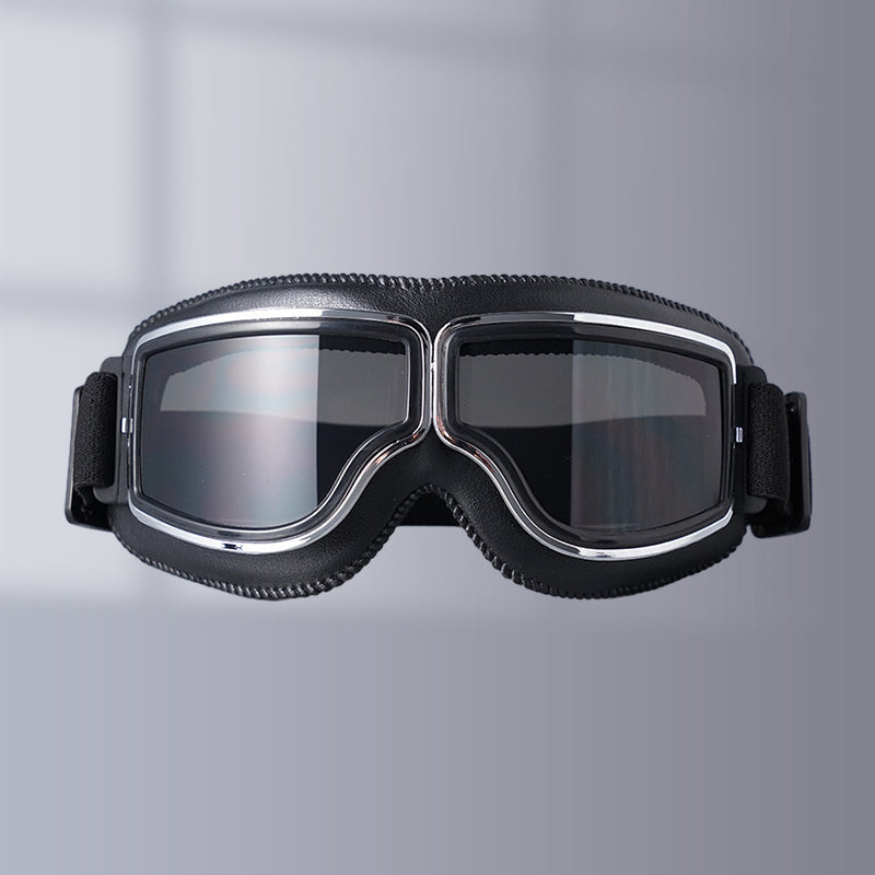 Classic Leather Aviator Goggles - Vintage Motorcycle Style with UV Protection