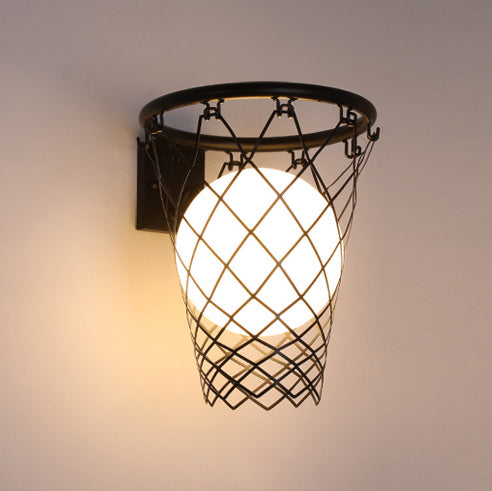 Modern Art Deco Barn Iron Glass Basket Lamp 1-Light Wall Light for Bedroom