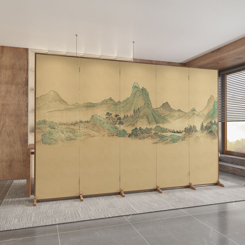 Traditional Chinese Rectangular Pine Wood Solid Wood Plywood Cotton Canvas Room Divider for Living Room
