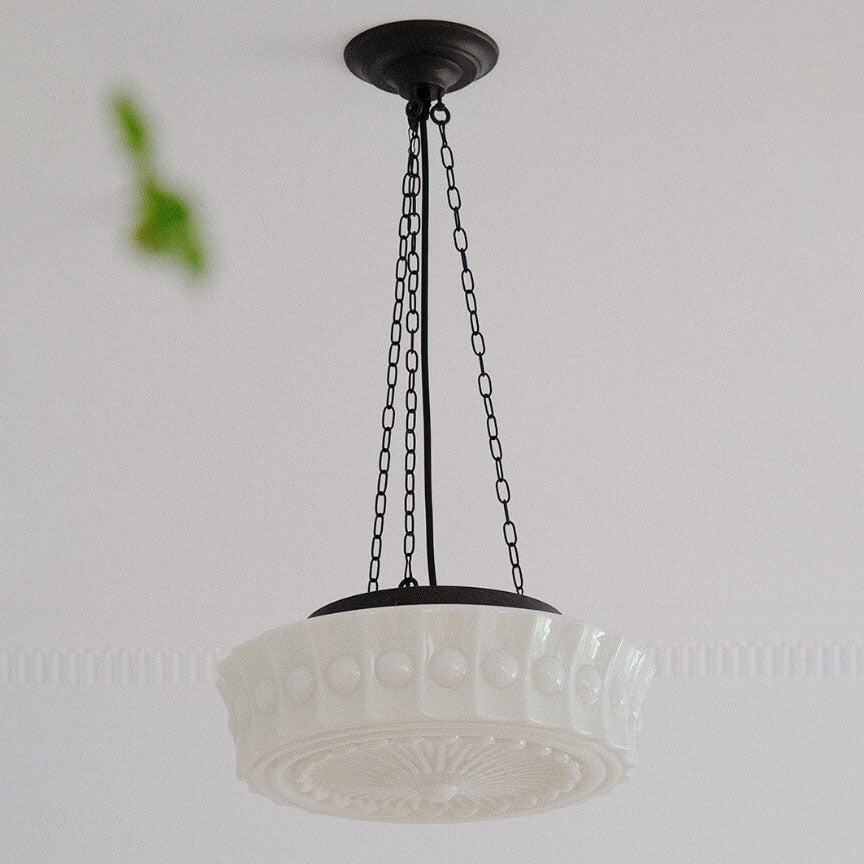 Traditional French Iron Glass Stripes Round Drum LED Semi-Flush Mount Ceiling Lamp for Living Room and Bedroom