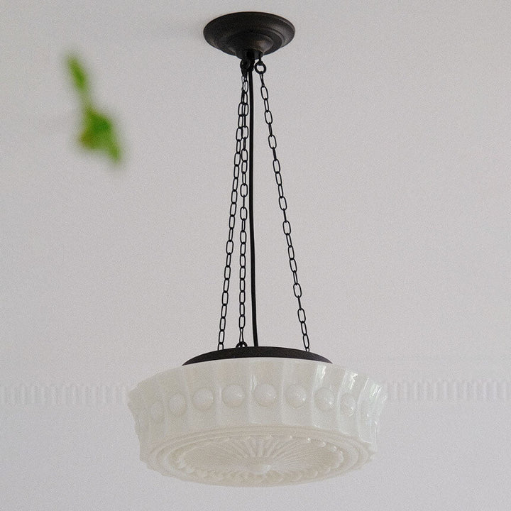 Traditional French Iron Glass Stripes Round Drum LED Semi-Flush Mount Ceiling Lamp for Living Room and Bedroom