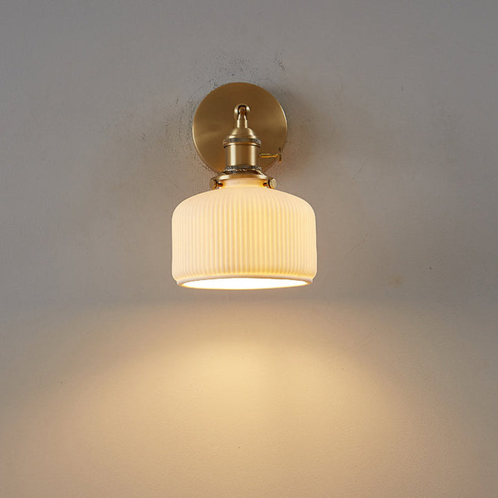 Modern Minimalist Striped Ceramic Jar 1-Light Wall Lamp