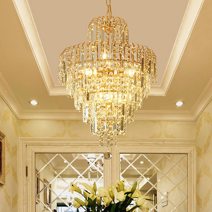 Kristy Luxe 5 Layer Tassel Crystal Gold Candle Holder