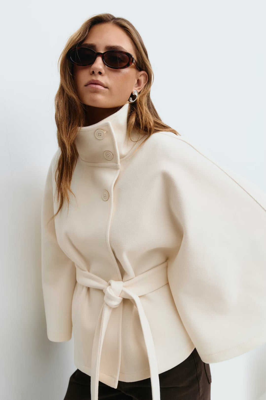 Cape Jas Dames Regular Fit High Collar Bow Belt Winter
