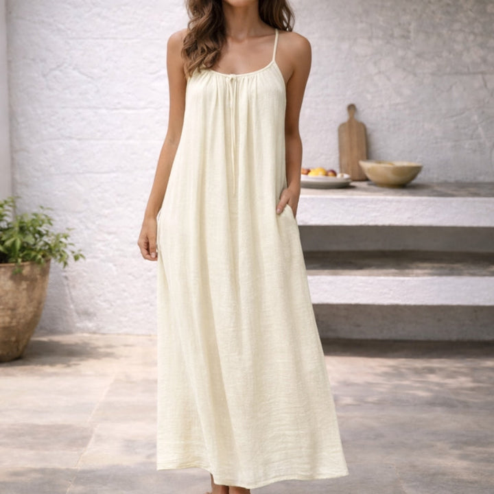 BreezeHaven Women's Linen Blend Maxi Dress with Spaghetti Straps
