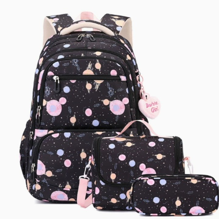 Campus Companion Three-Piece Backpack Set with Cartoon Print