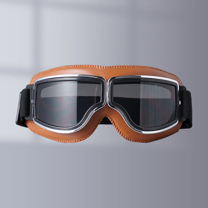 Classic Leather Aviator Goggles - Vintage Motorcycle Style with UV Protection
