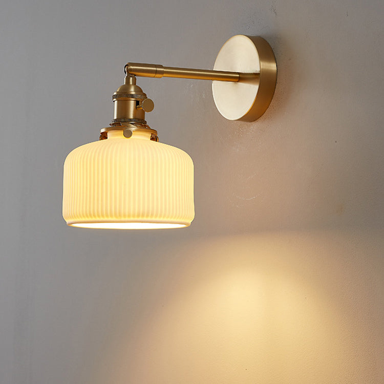 Modern Minimalist Striped Ceramic Jar 1-Light Wall Lamp