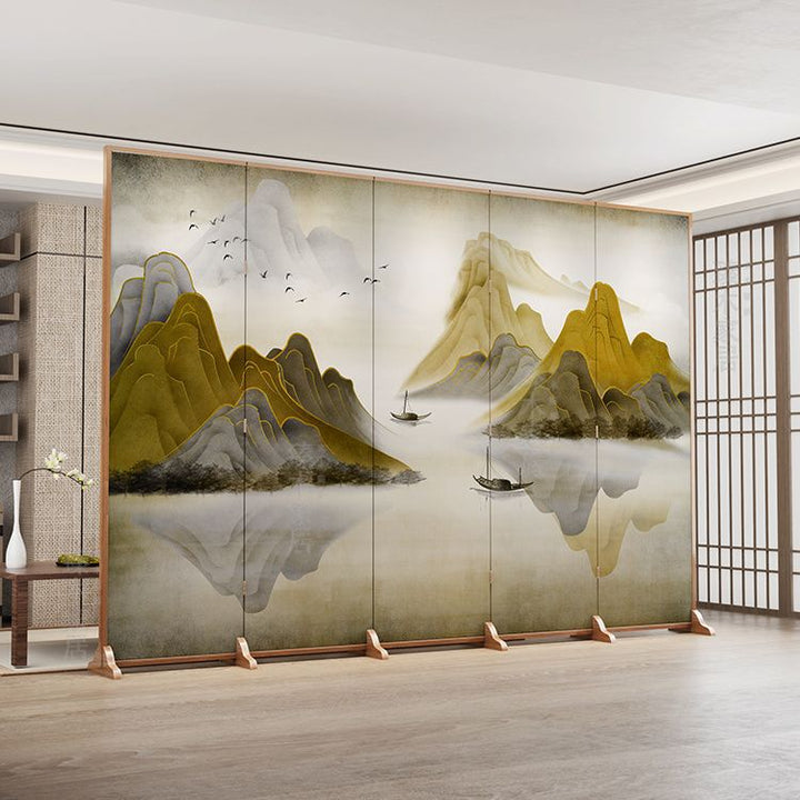 Traditional Chinese Rectangular Pine Wood Solid Wood Plywood Cotton Canvas Room Divider for Living Room
