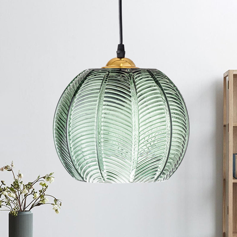 Ribbed Glass Dome Pendant Light - Single Socket Hanging Fixture