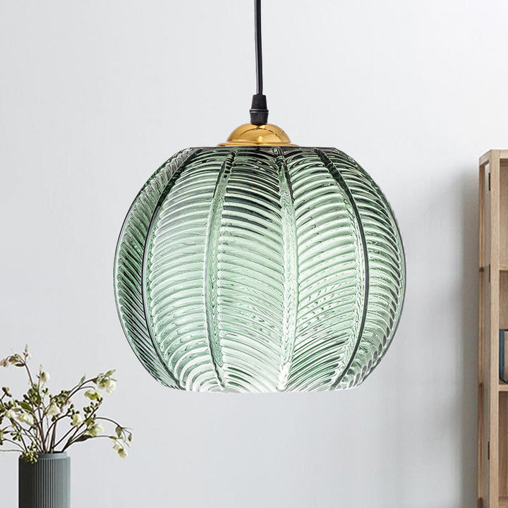 Ribbed Glass Dome Pendant Light - Single Socket Hanging Fixture