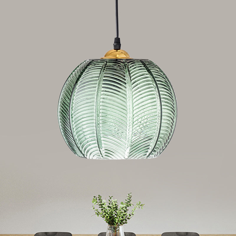 Ribbed Glass Dome Pendant Light - Single Socket Hanging Fixture