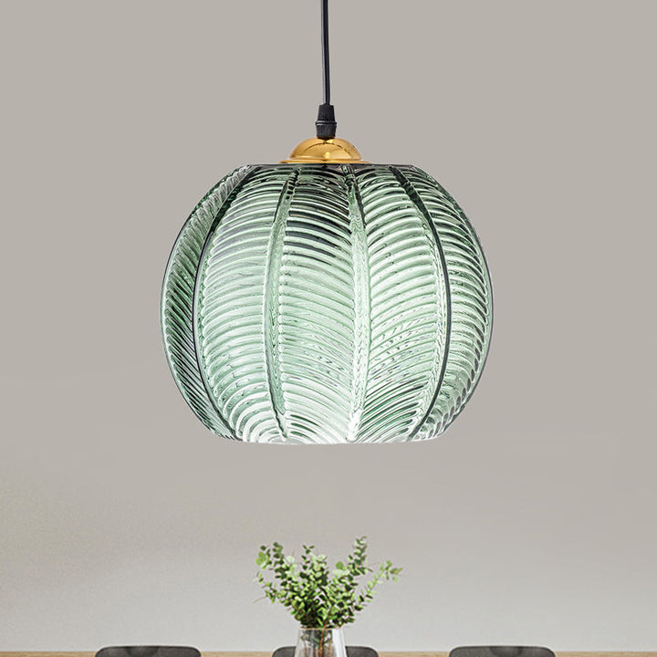 Ribbed Glass Dome Pendant Light - Single Socket Hanging Fixture