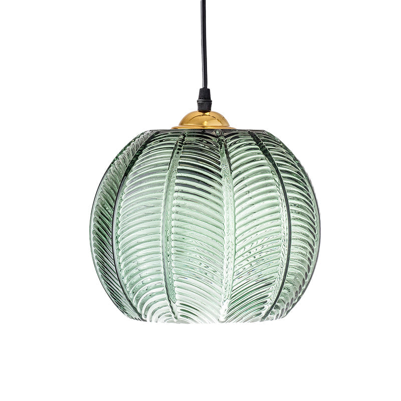 Ribbed Glass Dome Pendant Light - Single Socket Hanging Fixture
