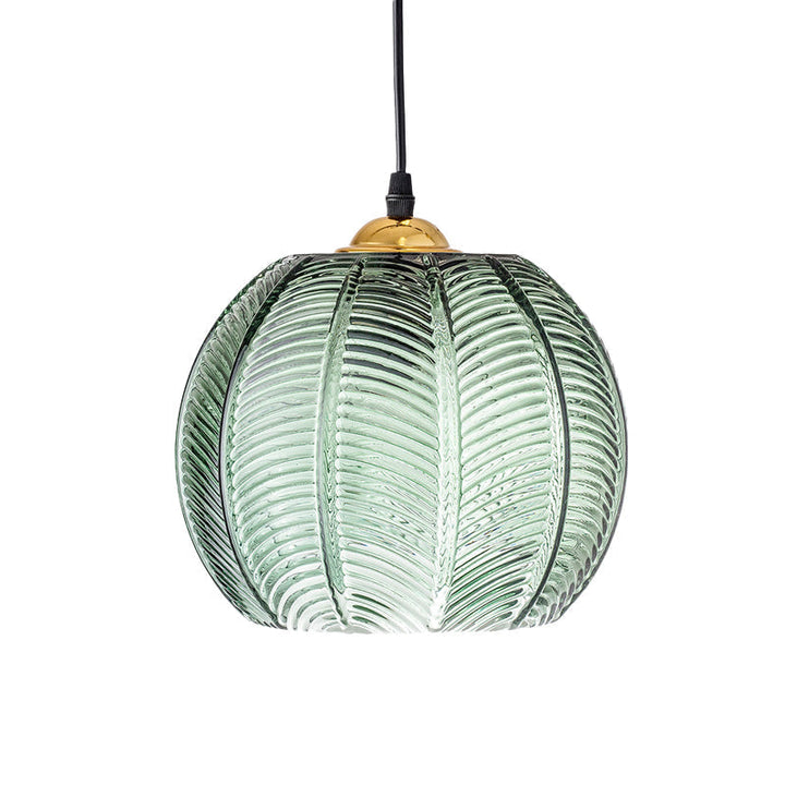 Ribbed Glass Dome Pendant Light - Single Socket Hanging Fixture