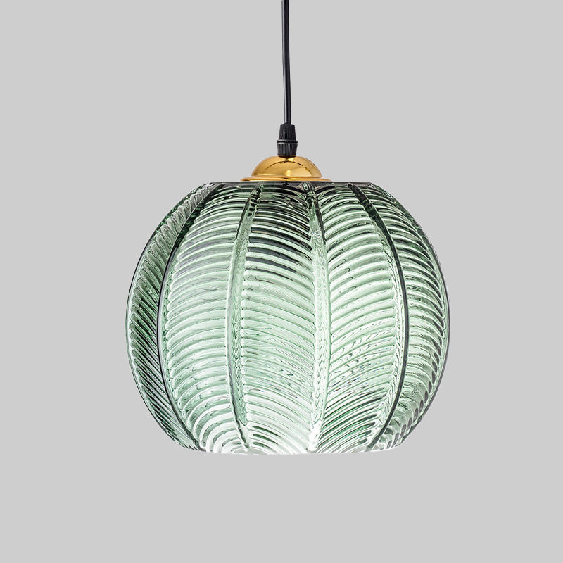 Ribbed Glass Dome Pendant Light - Single Socket Hanging Fixture