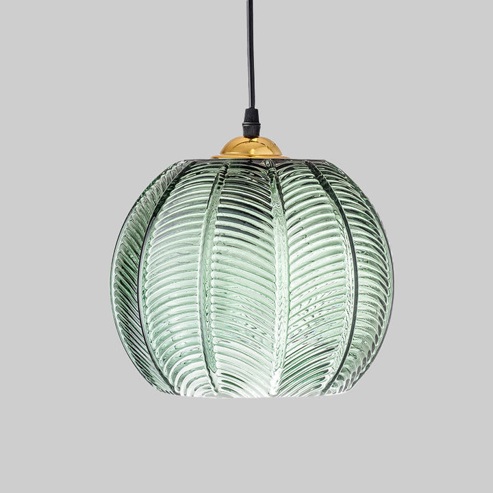 Ribbed Glass Dome Pendant Light - Single Socket Hanging Fixture