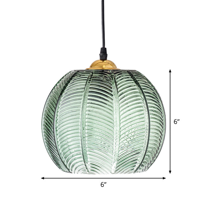 Ribbed Glass Dome Pendant Light - Single Socket Hanging Fixture