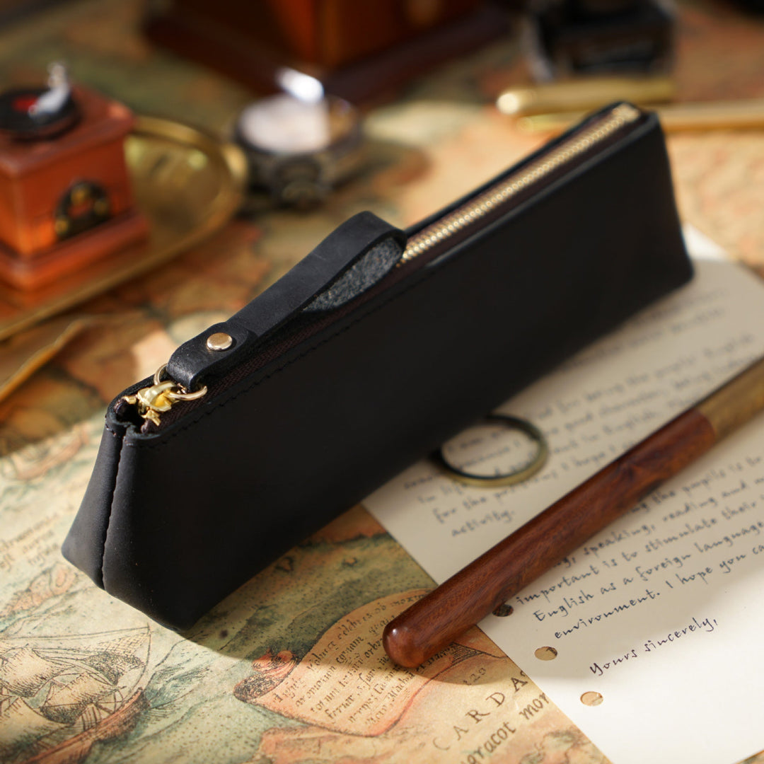 Artisan Leather Writing Instrument Organizer - Premium Pencil Pouch