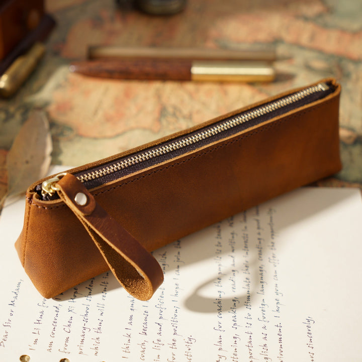 Artisan Leather Writing Instrument Organizer - Premium Pencil Pouch