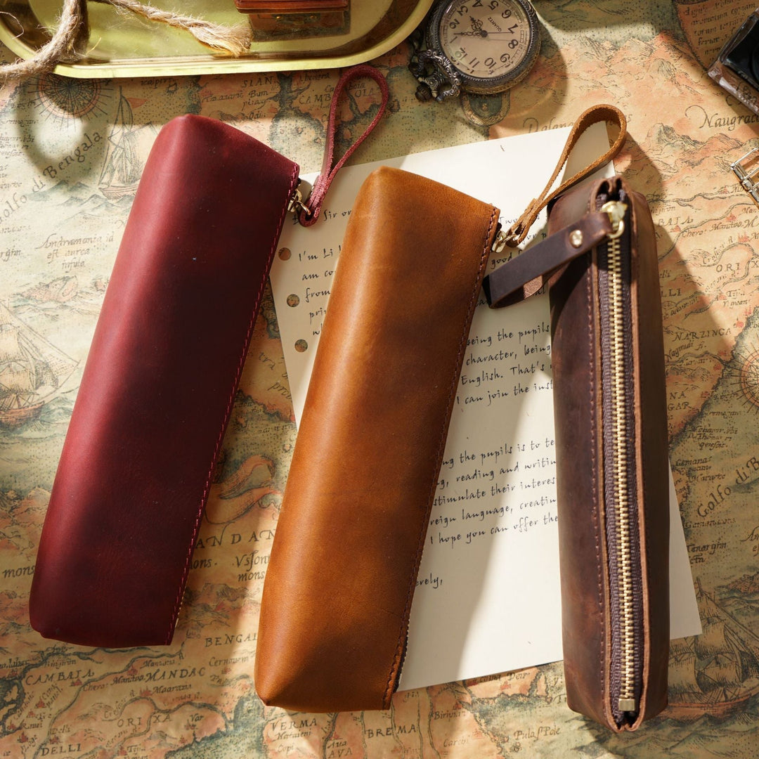 Artisan Leather Writing Instrument Organizer - Premium Pencil Pouch