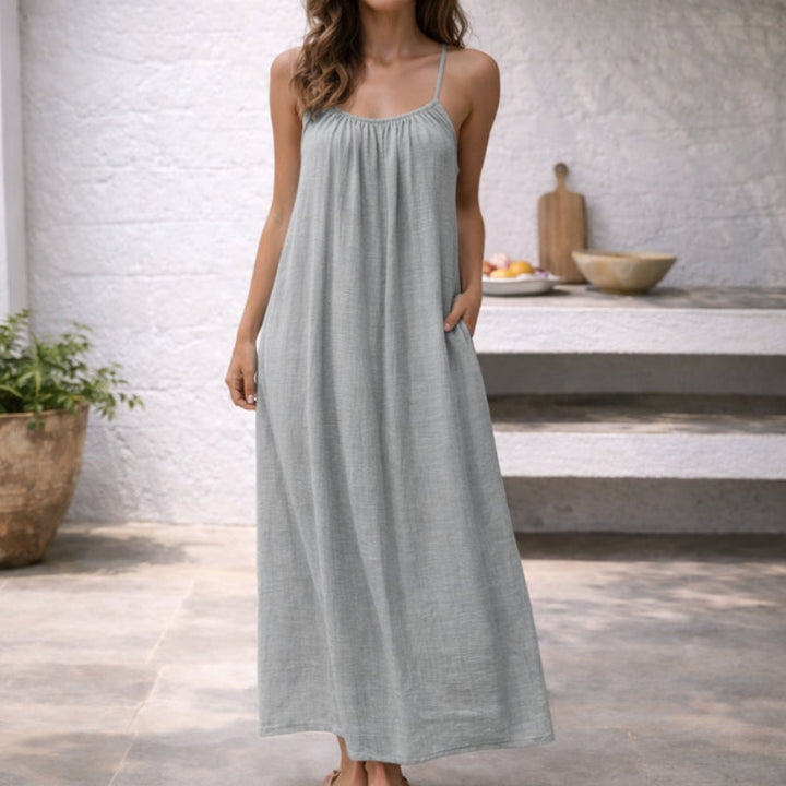 BreezeHaven Women's Linen Blend Maxi Dress with Spaghetti Straps