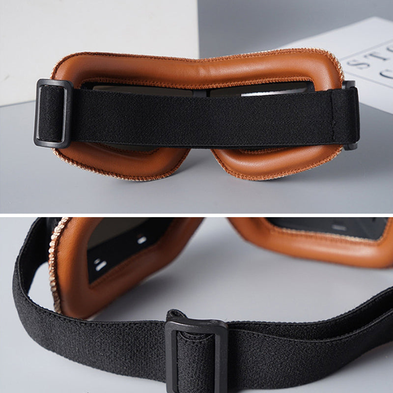 Classic Leather Aviator Goggles - Vintage Motorcycle Style with UV Protection